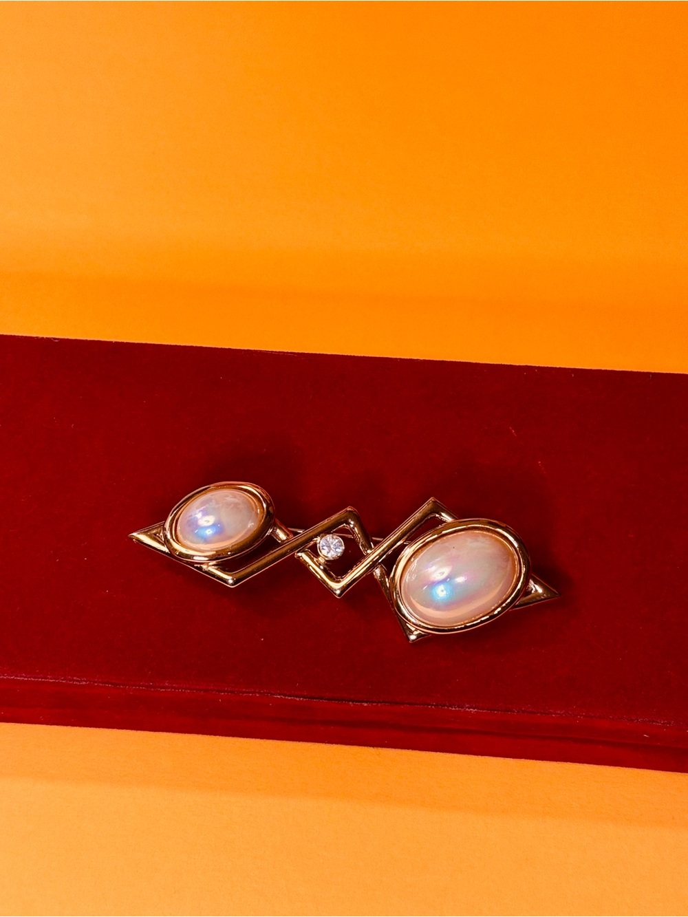 Pierre Cardin Gold-Tone Brooch with Opalescent Cabochons and Clear Crystal - Picture 11 of 15
